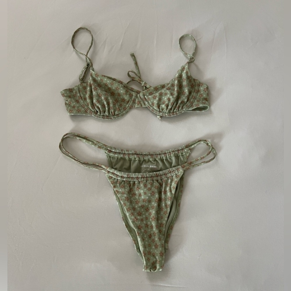 PacSun Eco Green Coral Bikini Bottom (M) and Bikini Top (S)